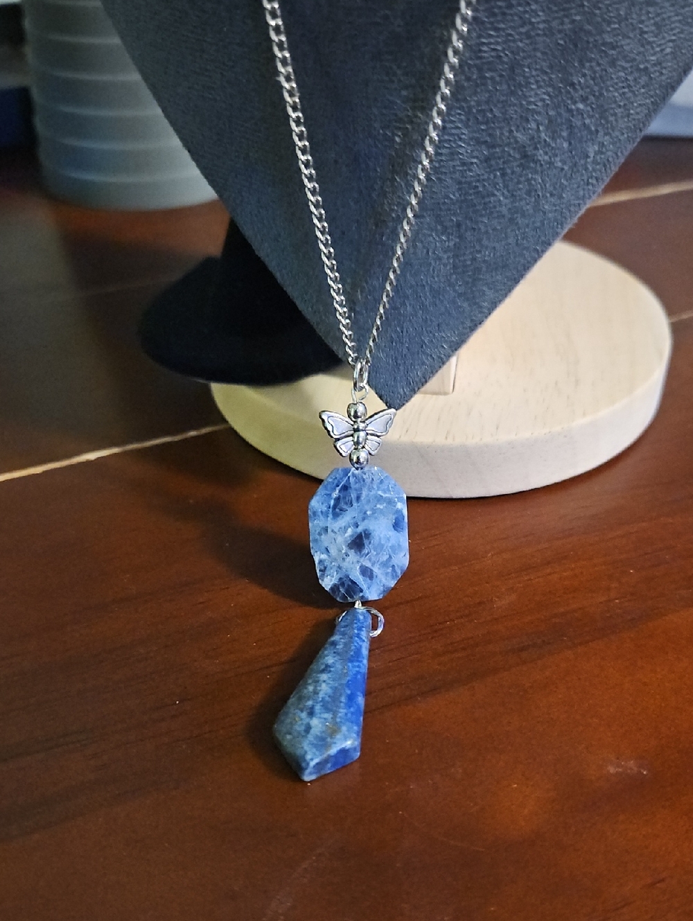 Silver Butterfly Blue Stone Pendant Necklace - Women Jewelry